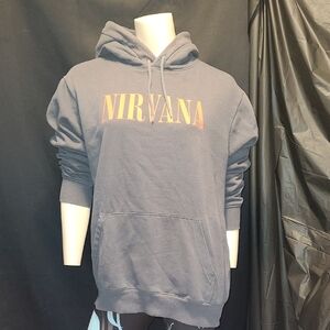 H&M NIRVANA Charcoal Hoodie FRONT AND BACK GRAPHICS Size MEDIUM